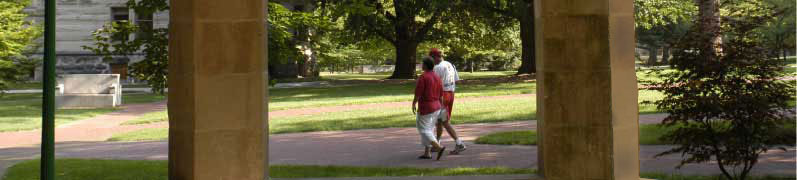 Picture of two people walking across campus
